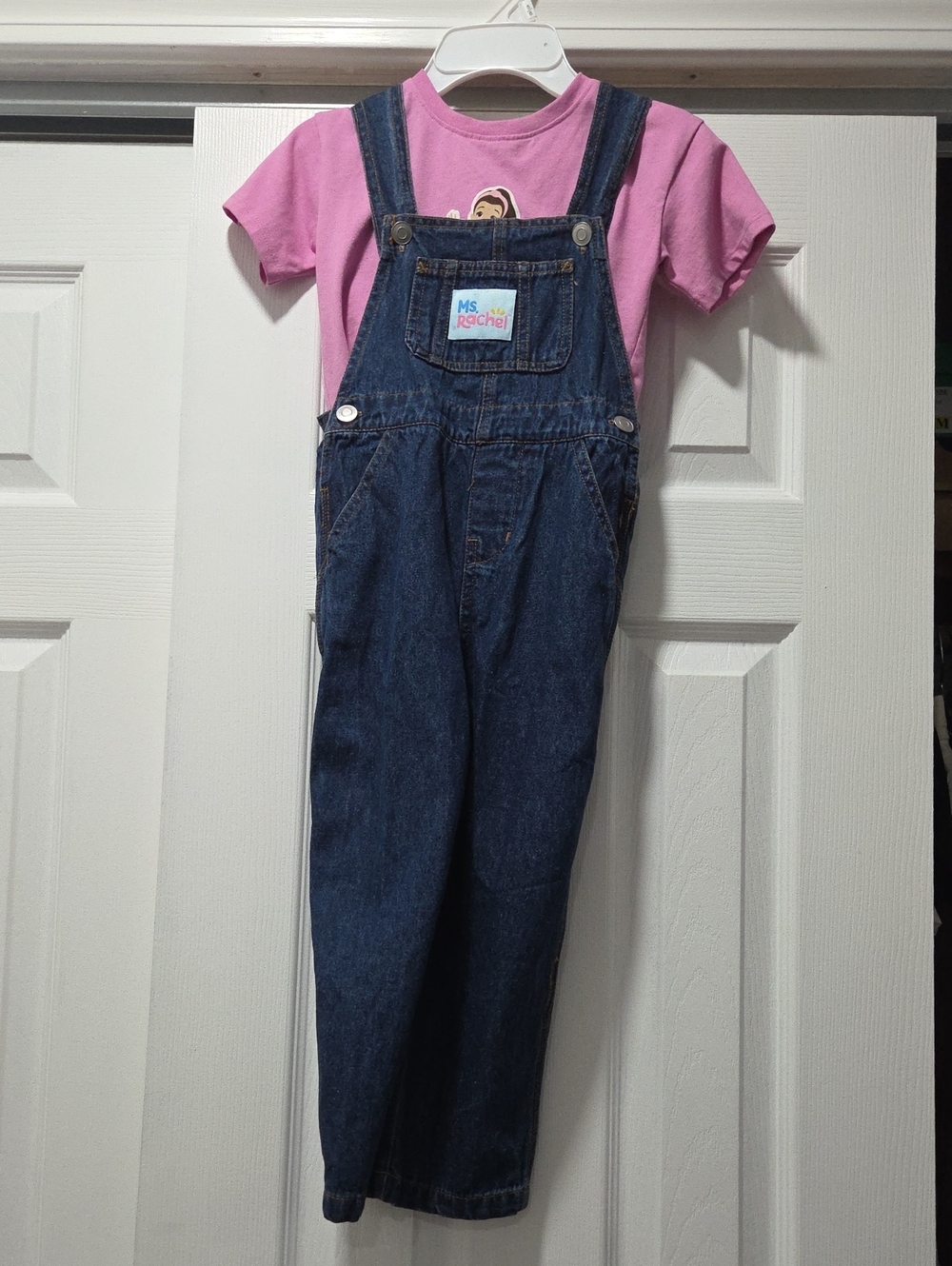 Rachel Dark Blue Denim Overalls with Pink Tee